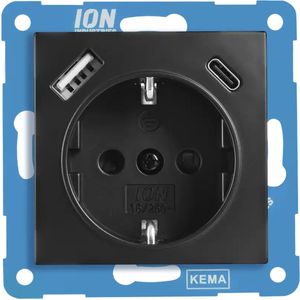 ION E1 inbouw contactdoos zwart 1-voudig randaarde usb a/c