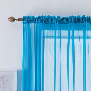 Raamgordijnen, pure kleur, transparant, glad, elegant, voor ramen, gordijnen, behandeling voor slaapkamer, woonkamer, lichtblauw, 140 x 225 cm, zakstang