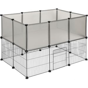 Dierenren - Kattenren Buiten - Hondenren - Knaagdierenren - Konijnenhok voor Binnen - Konijnenren - Kippenren - Ren - Dierenverblijf Buiten - Werpkist hond - Loopren - 142 x 71 x 71 cm - Grijs