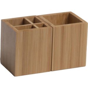 2x stuks Bamboe houten keukengerei houder vierkant -  Bestek organiser/houder