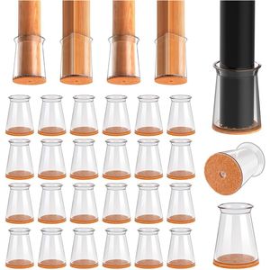 Fuleadture Stoelpoot Beschermers – 32 Stuks – Siliconen Stoeldoppen met Vilt – Rond – Anti-Kras – Geluidsdempend – Voor Houten Vloeren – Transparant / Gele Vilt - S