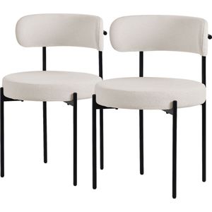 Eetkamerstoel set van 2 met teddy stof met rugleuning wit Keukenstoel ML design