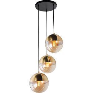 Olucia Nalini - Design Hanglamp - 3L - Aluminium/Glas - Amber;Messing - Rond - 34 cm