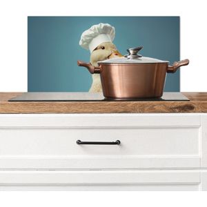 Spatscherm keuken 70x30 cm - Kookplaat achterwand Eend - Koksmuts - Cute - Vogel - Muurbeschermer - Spatwand fornuis - Hoogwaardig aluminium