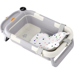 Aufun babybadje, antislip en opvouwbaar, draagbaar bad met digitale display, beer en kuiken motief
