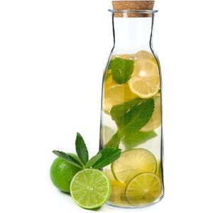 Glazen karaf met kurkdeksel - 1 liter - hoogwaardig glas - waterkaraf - limonade wijn sap