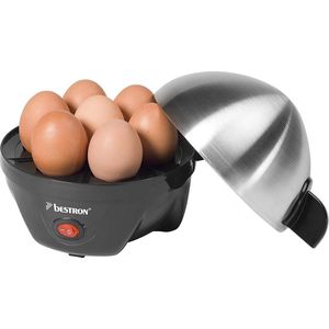 Bestron Eierkoker voor 7 eieren, incl. watermaatbeker, 3 hardheidsgraden, 350 watt, kleur: zilver/zwart