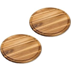 Kesper broodplank/serveerplank/snijplank - 2x stuks - rond - met sapgroef - Dia 30 cm - Acacia hout