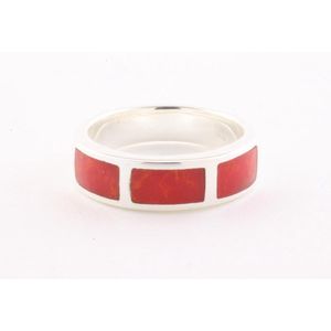 Zilveren ring met rode koraal steen - maat 17