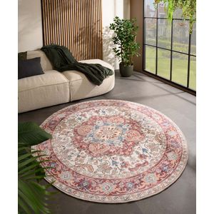 Rond Vintage buitenkleed - Valenca Fino crème/rood 115 cm rond
