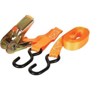 Toolland Spanband, tweedelig, met ratel en S-haken, voor het vastzetten van lichte ladingen, max. 500 kg, polyester, oranje, 4.5 m x 25 mm, 1 stuk