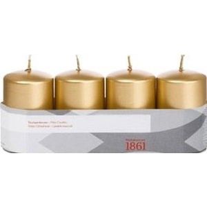 4x Gouden cilinderkaars/stompkaars 5 x 8 cm 18 branduren - Geurloze goudkleurige kaarsen - Woondecoraties