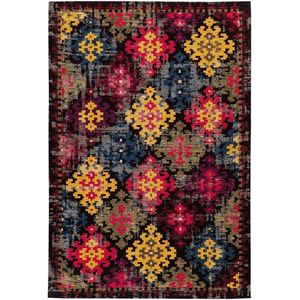 LaagPol - dun tapijt, patchwork, met bloemen, zigzag patroon, campagne, modern, onderhoudsvriendelijk - woonkamer, slaapkamer, eetkamer, hal - kleur: rood, Zwart, oranje, turquoise blauw, afmetingen: 80 x 150 cm