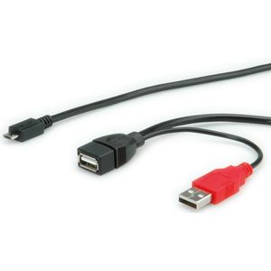 USB Micro B (m) naar USB-A (v) OTG adapter met USB-A (m) voeding - USB2.0 - tot 1A / zwart - 1 meter