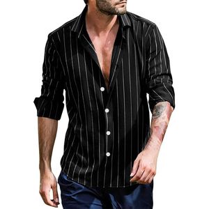 LVCBL Gestreept Overhemd met Knoopsluiting voor Heren - Lange Mouwen met Kraag Zwart maat 3XL