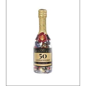 Snoep - Champagnefles - 50 jaar - Gevuld met Drop - In cadeauverpakking met gekleurd lint