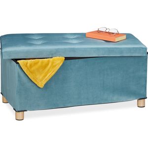 zitbank met opbergruimte - fluweel - met poten - tot 120 kg - opvouwbaar - halbank - turquoise