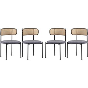 Eetkamerstoelen – Stoelen – Kuipstoelen – Dining Stoelen – Set van 4 - Velours Bekleding – Ergonomische Rugleuning - Grijs