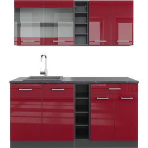 Vicco R-Line Eenpersoonskeuken – 160 cm , WB Antraciet Bordeaux hoogglans/antraciet , WB Antraciet