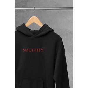 Hoodie - Naughty - Wurban Wear | Grappige hoodie | Leuk cadeau | Unisex hoodie | Meme | Meme kleding | Viespeuk | Grappige kleding | Grappige trui | Dubbelzinnige kleding | Wit & Zwart