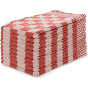 Theedoeken set Blok Rood - 65x65 - Set van 10 - Geblokt - Blokdoeken - 100% katoen - Horeca Theedoeken