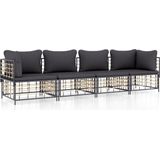 VidaXL Loungeset 4-delig met Kussens - Poly Rattan Antracietkleurig