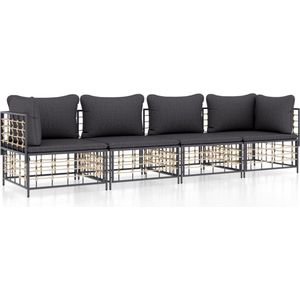 VidaXL Loungeset 4-delig met Kussens - Poly Rattan Antracietkleurig