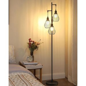 Moderne dimbare vloerlamp 166 cm zwart - Staande lamp met LED E27 lampen en 3 metalen kooi lampenkappen voor woonkamer - Industriële stijl voor thuisdecoratie en slaapkamer - perfect cadeau