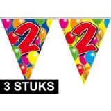 3x stuks Leeftijd versiering vlaggenlijn / vlaggetjes / slinger 2 jaar geworden thema 10 meter