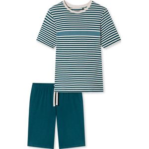 SCHIESSER Casual Nightwear pyjamaset - heren pyjama short organic cotton strepen jeans blauw - Maat: XXL