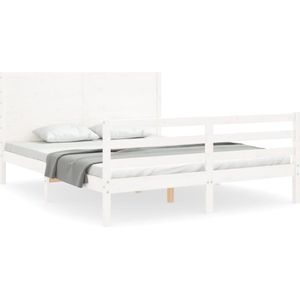 vidaXL-Bedframe-met-hoofdbord-massief-hout-wit-160x200-cm