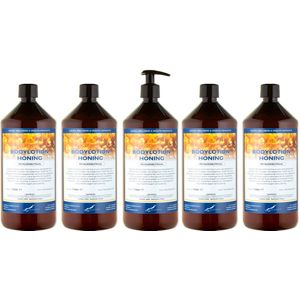 Bodylotion Honing 1 Liter - met gratis pompje - set van 5 stuks - Voordeelverpakking