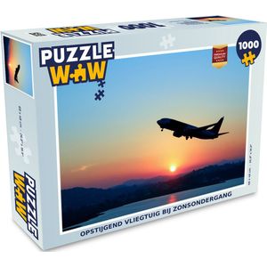 Puzzel Opstijgend vliegtuig bij zonsondergang - Legpuzzel - Puzzel 1000 stukjes volwassenen