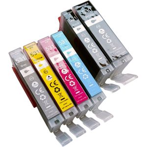 KATRIZ® huismerk inkt PGI530XL CLI531XL / PGI-530 CLI-531 / 530XL 531XL ( Foto zwart, Zwart, Cyaan, Magenta, Geel en Grijs | Geschikt voor Canon PIXMA TS8750 / Canon PIXMA TS8751