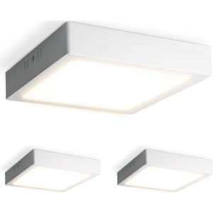 Set van 3 Carolina opbouwspots vierkant - 12 Watt 1160 Lumen - Wit - 2700K warm wit - LED downlight - IP20 stofdicht - 160mm