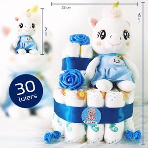 Luiertaart jongen - luiertaart - kraamcadeau jongen - luiertaart unicorn - 2 Laags - 30 Luiers