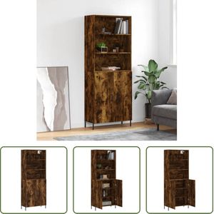 The Living Store Hoge Kast - Gerookt Eiken - Bewerkt hout en Metaal - 69.5 x 34 x 180 cm