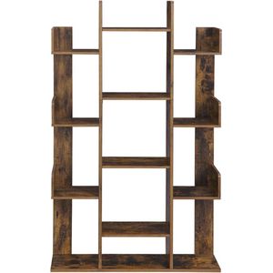 boekenkast, vormige boekenplank in de vorm van een boom, staande plank met 13 vakken, opbergrek, 86 x 25 x 140 cm, met afgeronde hoeken, vintage bruin LBC67BXV1