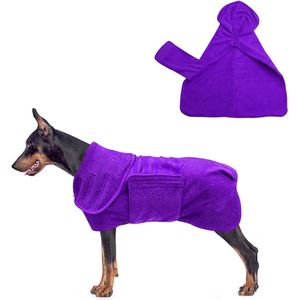 Hondenbadjas, paarse hondenbadjas, superabsorberende hondenhanddoek, droog, snel, hondenbadstofjas, zacht, verstelbaar voor huisdieren, puppy's, katten, hondenbadjas (53 cm, L, paars)