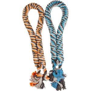 Duvoplus - Speelgoed Voor Dieren - Hond - Getwist Katoen Touw Met Knopen Ø4,4cm - 120cm Blauw/oranje - 1st