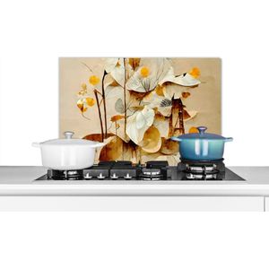Spatscherm keuken 60x40 cm - Kookplaat achterwand Bloemen - Wit - Planten - Vintage - Muurbeschermer - Spatwand fornuis - Hoogwaardig aluminium
