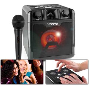 Drumpad Karaoke set met microfoon - Vonyx SBS50B-DRUM - Ingebouwde accu - LED - Bluetooth - USB - Vinger Drum - Zwart