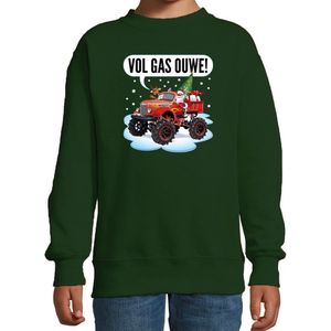 Foute kersttrui / sweater monstertruck - vol gas ouwe - stoere groene kersttrui voor kinderen - kerstkleding / christmas outfit 98/104