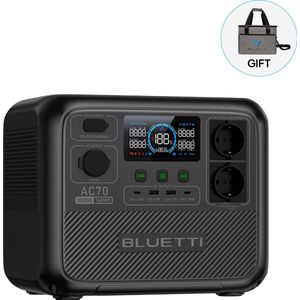 BLUETTI Portable Powerstation-Powerbank AC70, 768Wh LiFePO4-Zonnegenerator met 2 1000W AC-Uitgangen, 100W Type-C, Batterijback-up voor Autoritten, Off-grid, Stroomuitval