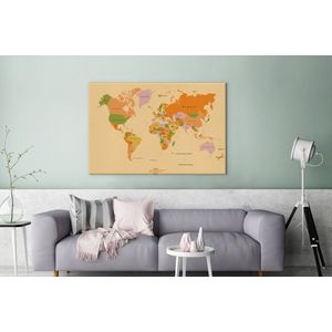 Canvas Wereldkaart - 120x80 - Wanddecoratie Wereldkaart - Kleurrijk - Trendy