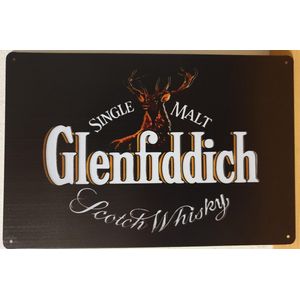 Glenfiddich Scotch Whiskey Single Malt Reclamebord van metaal METALEN-WANDBORD - MUURPLAAT - VINTAGE - RETRO - HORECA- BORD-WANDDECORATIE -TEKSTBORD - DECORATIEBORD - RECLAMEPLAAT - WANDPLAAT - NOSTALGIE -CAFE- BAR -MANCAVE- KROEG- MAN CAVE