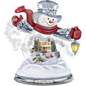 Feestelijke Kerst sneeuwpop met sneeuwbol en lampraamsticker voor Raamdecoratie (20cm x 30cm) - kerstdecoratie - kerst sticker