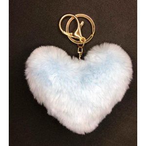 Sleutelhanger Pompon Hart / kleur: Zacht Blauw- Pluizig en zacht - Pompom Fluffy Heart - Baby Blue Keychain - Knuffelzachte sleutelhanger - Valentijn kado - Valentine