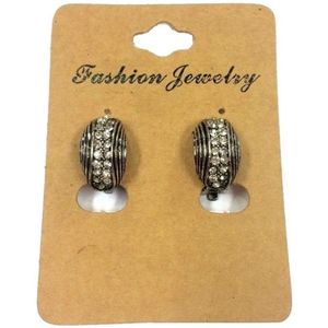 Fako Bijoux® - Clip Oorbellen - Halfrond - Ovaal - Strass - Zilverkleurig