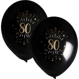 Santex verjaardag leeftijd ballonnen 80 jaar - 16x stuks - zwart/goud - 23 cm - Feestartikelen